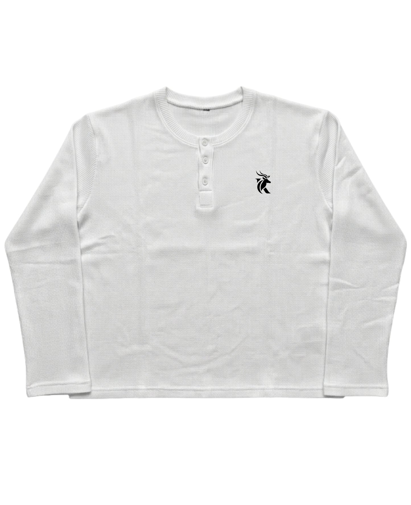 White Henley waffle knit Front Design