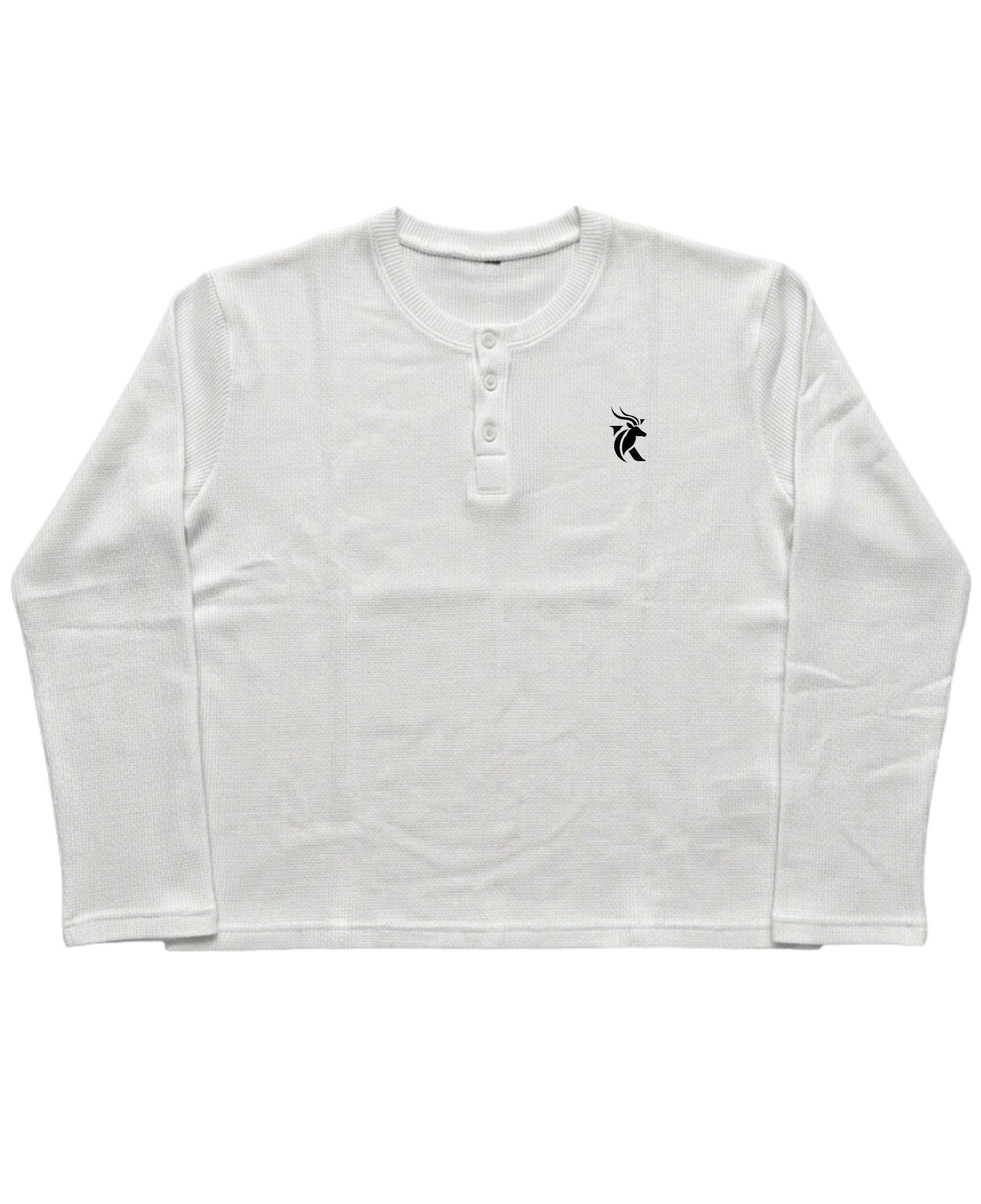 White Henley waffle knit Front Design