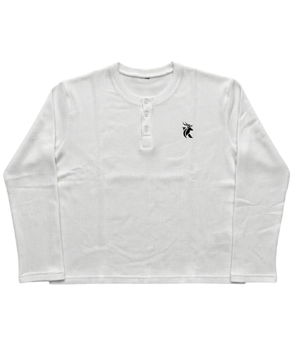 White Henley waffle knit Front Design