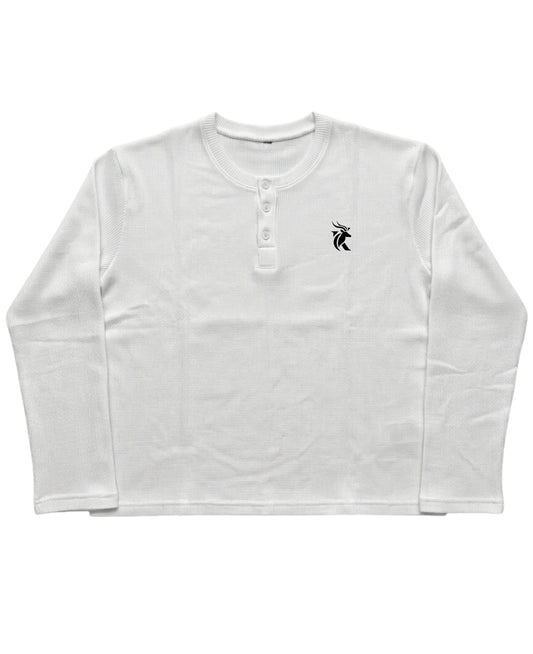White Henley waffle knit Front Design