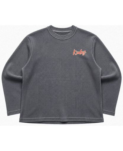 Acidwash waffle knit oversized full-sleeve Front Design