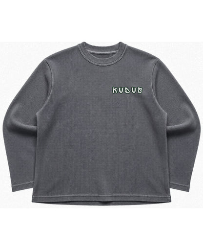 Acidwash waffle knit oversized full-sleeve Front Design