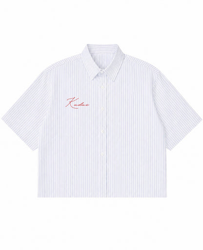 Blue Striped Oxford Boxy Shirt Front Design