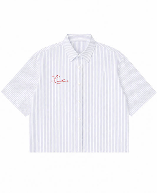 Blue Striped Oxford Boxy Shirt Front Design