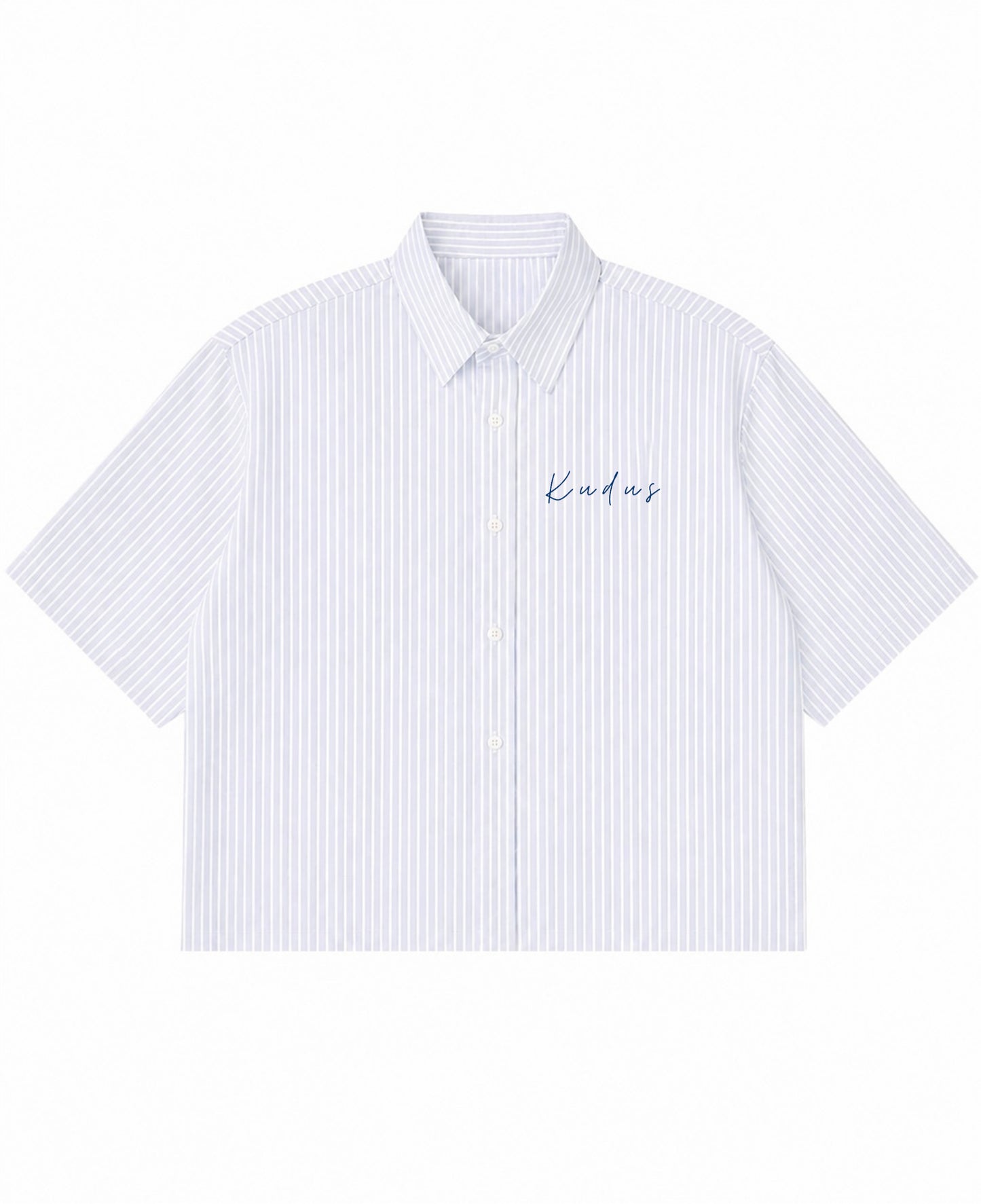 Blue Striped Oxford Boxy Shirt Front Design