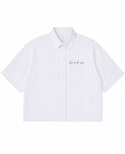 Blue Striped Oxford Boxy Shirt Front Design