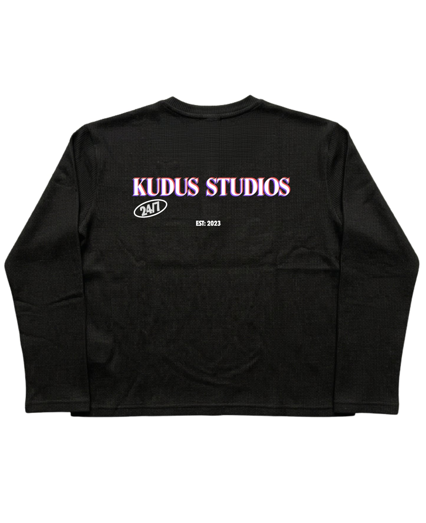 Black Henley waffle knit Back Design