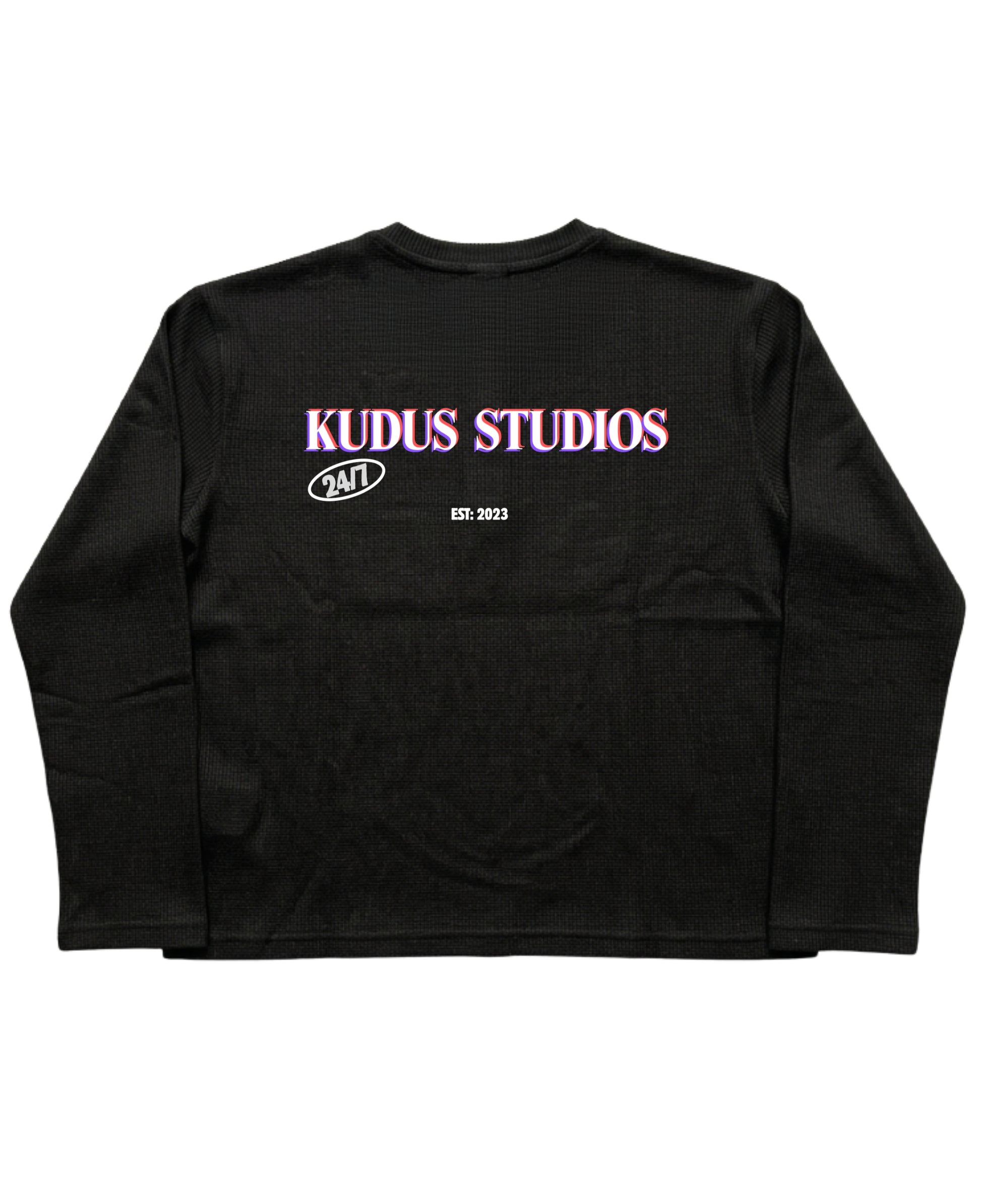 Black Henley waffle knit Back Design