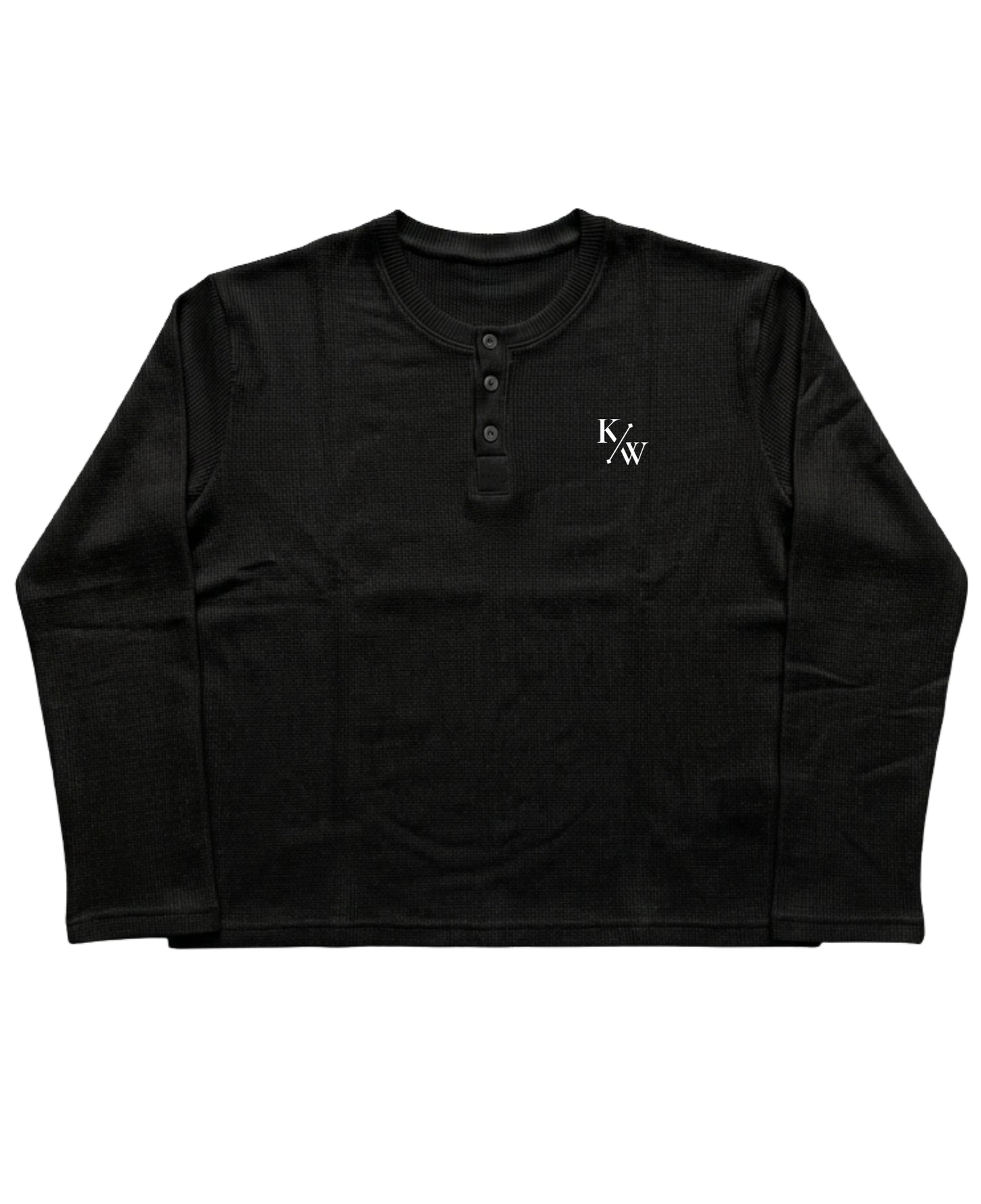 Black Henley waffle knit Front Design