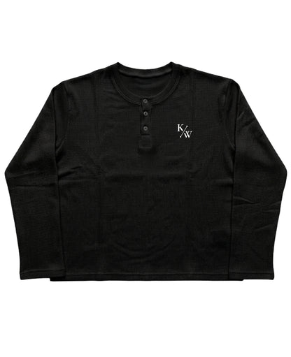 Black Henley waffle knit Front Design