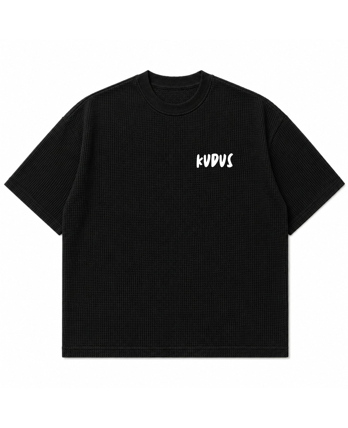 Black waffle boxy fit Front Design