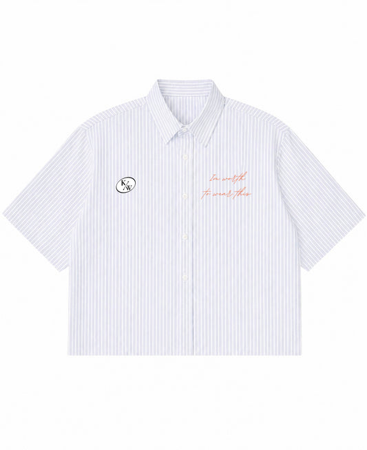 Blue Striped Oxford Boxy Shirt Front Design