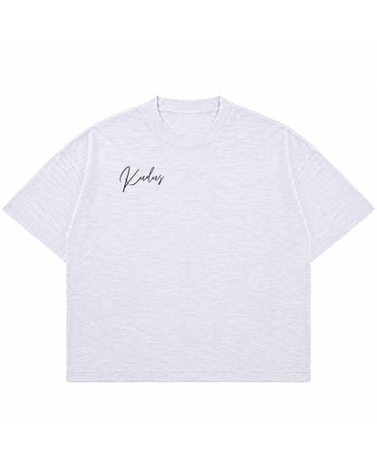 Dusty White Boxy Slub tee Front Design