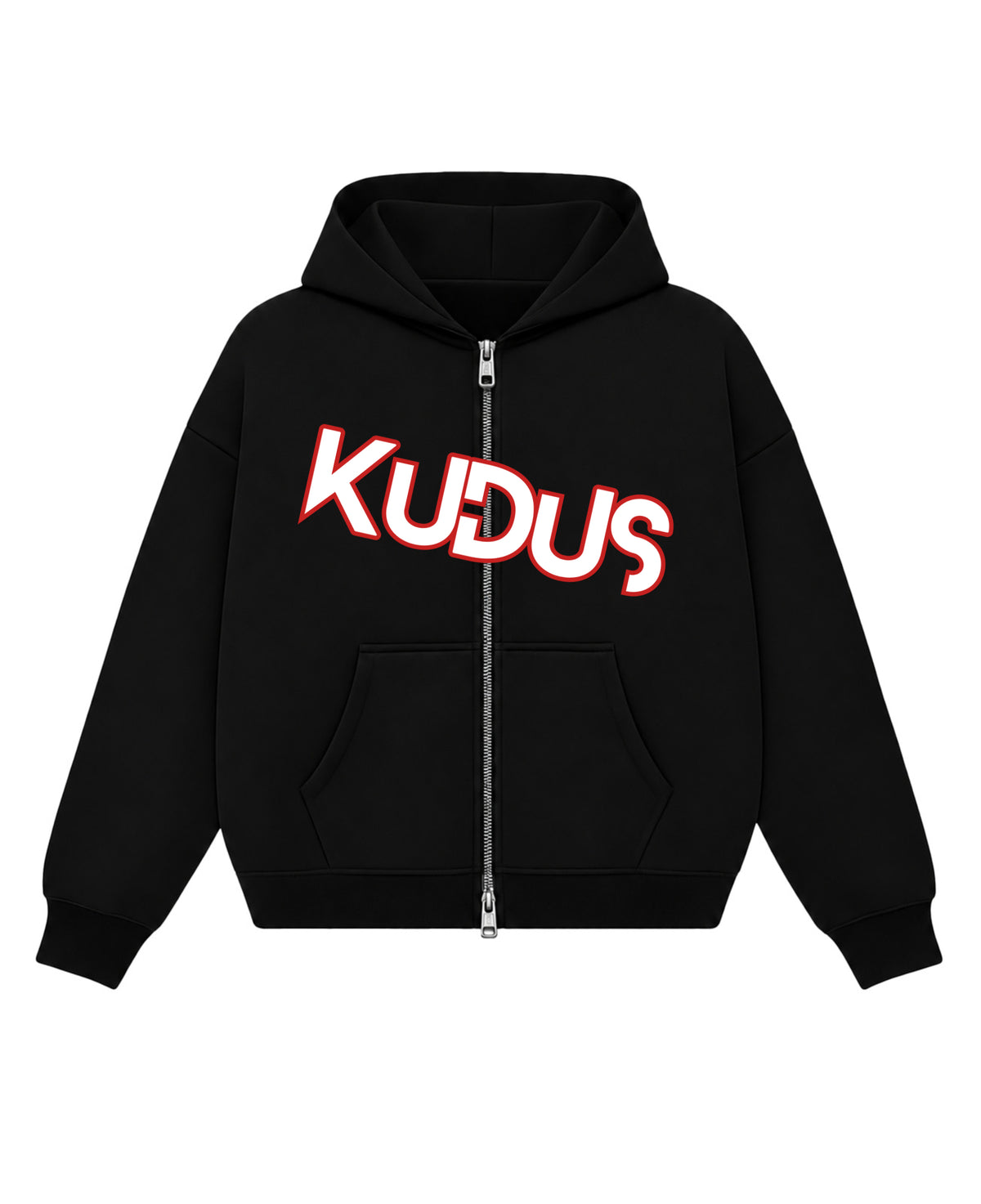 Black Boxy Dual Zipper Hoodie Front Design