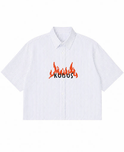 Blue Striped Oxford Boxy Shirt Front Design
