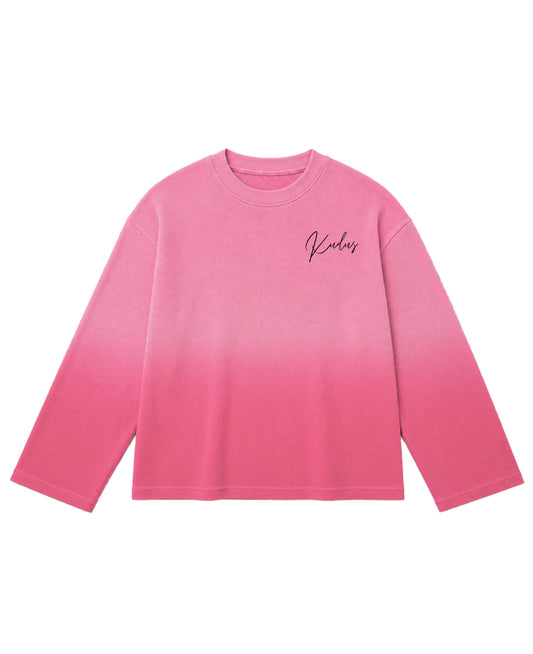 Pink Ombré Waffle Knit Oversized Full-Sleeve Front Design