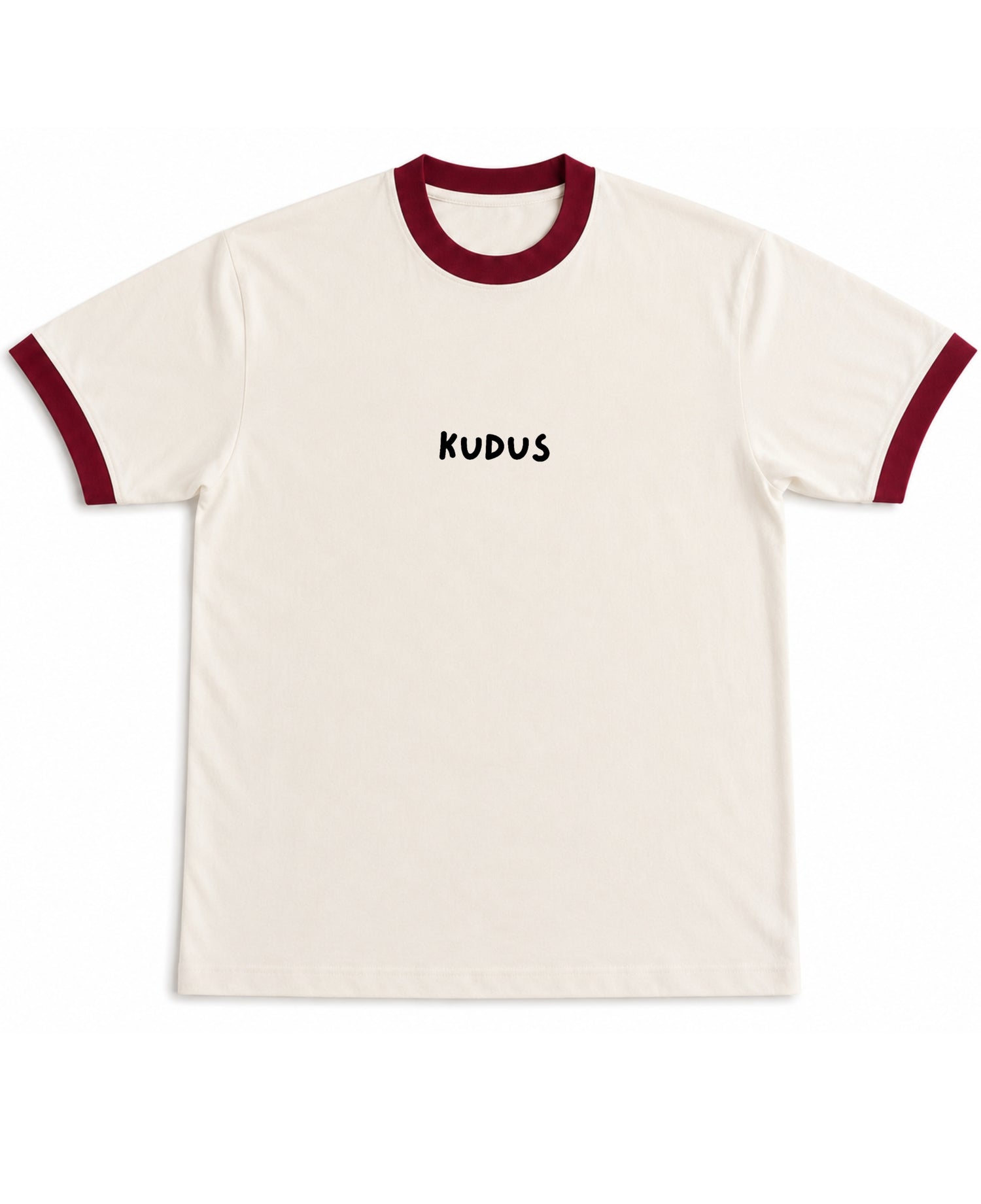 Off White & Maroon Ringer tee Front Design