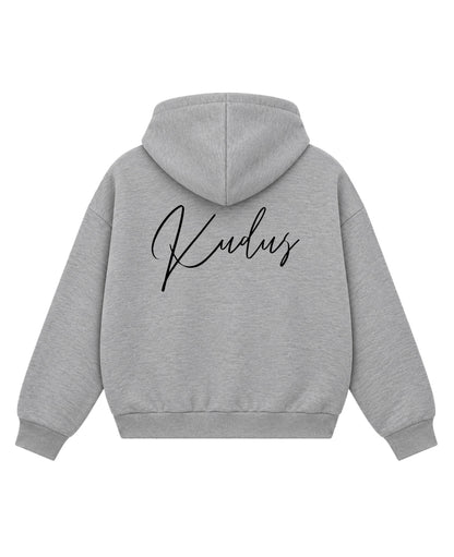 Grey Boxy Double Zipped Hoodie Back Design