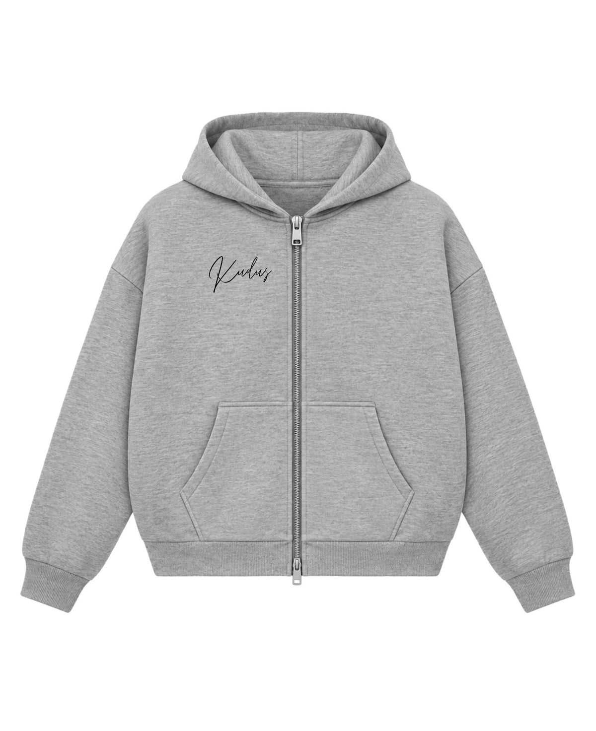 Grey Boxy Double Zipped Hoodie Front Design