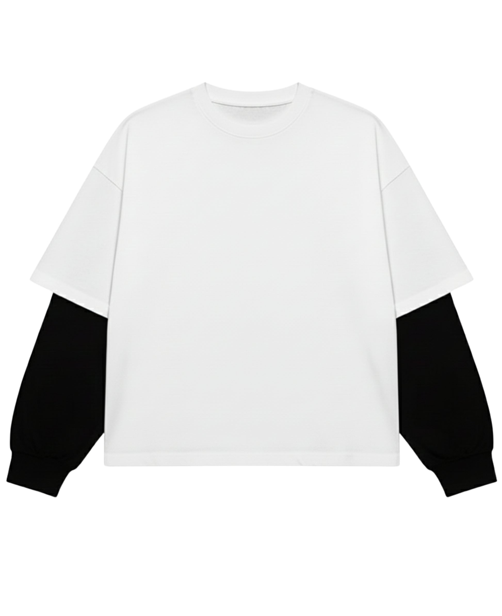 White With Black Sleeve Oversized Tee Front Design