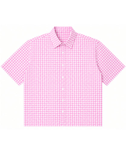 Pink Gingham Oxford Boxy Shirt Front Design