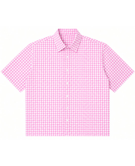 Pink Gingham Oxford Boxy Shirt Front Design
