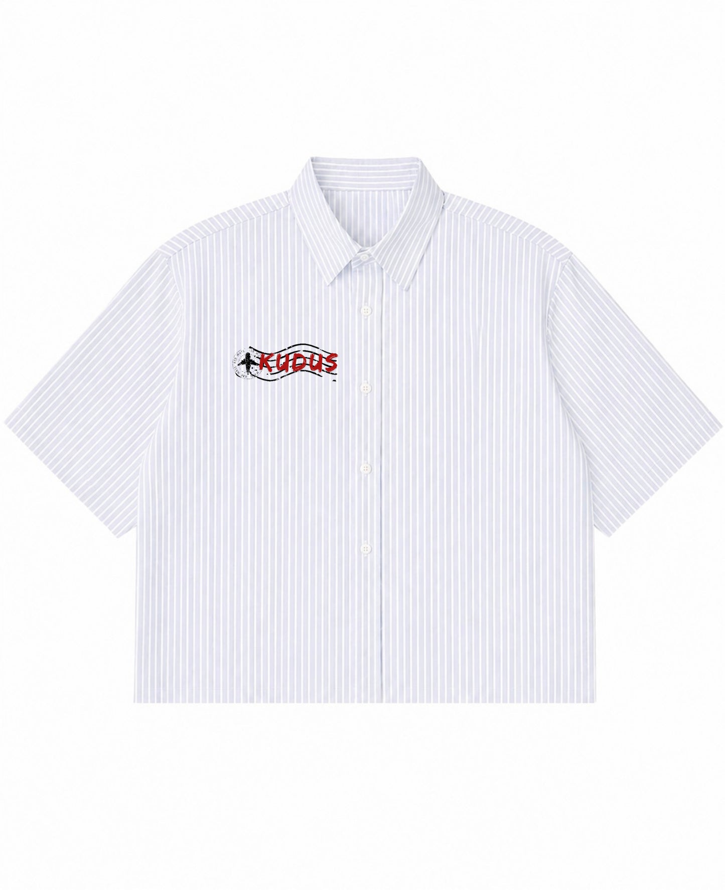 Blue Striped Oxford Boxy Shirt Front Design
