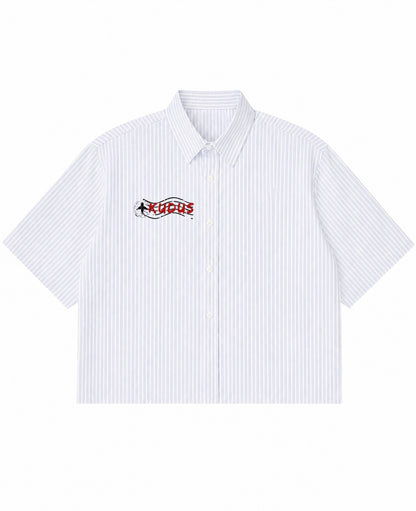 Blue Striped Oxford Boxy Shirt Front Design