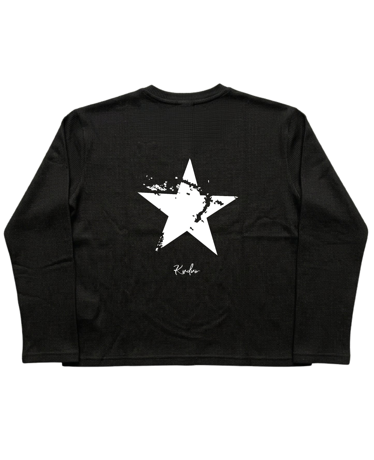 Black Henley waffle knit Back Design