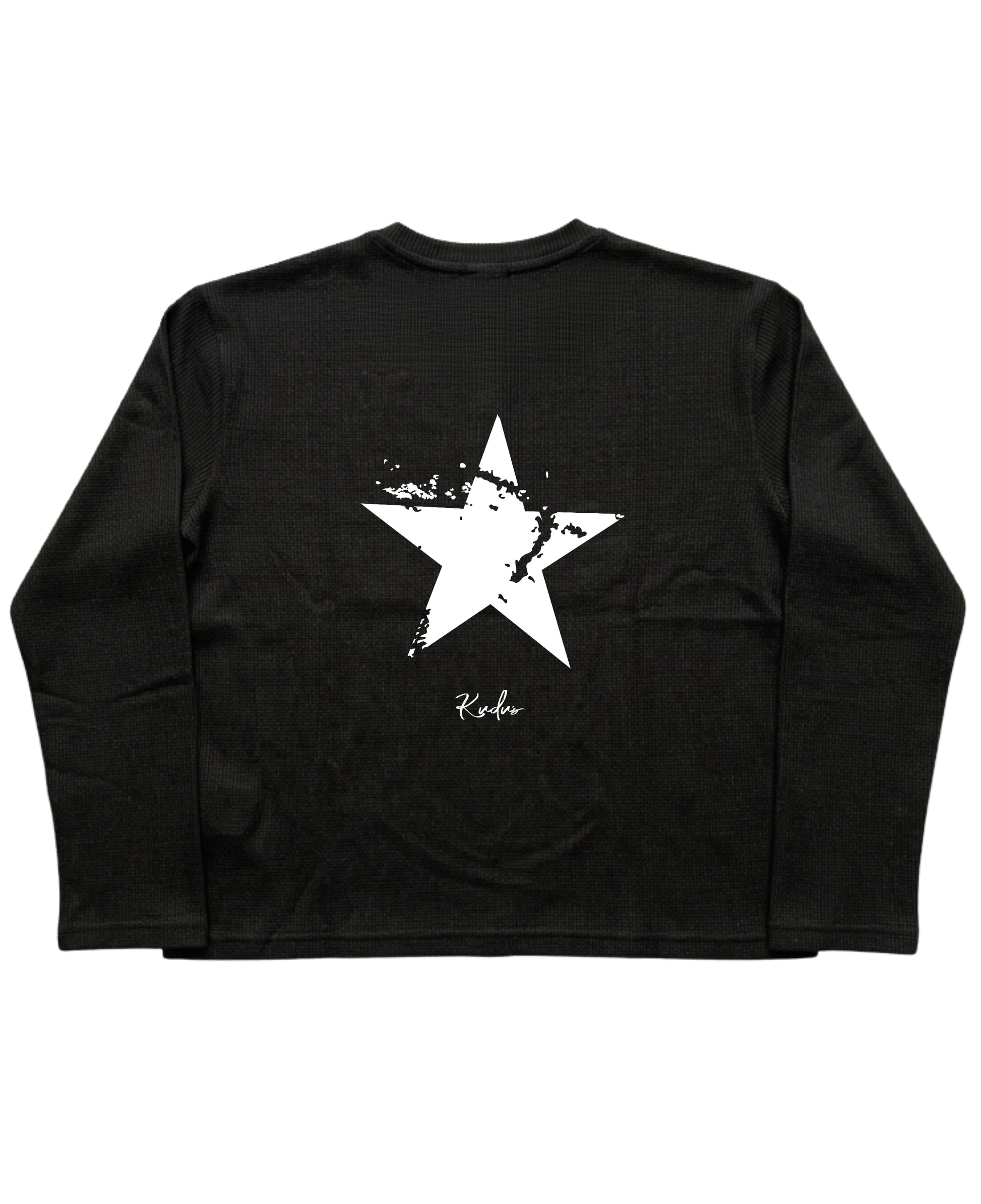 Black Henley waffle knit Back Design