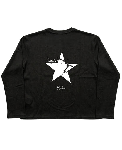 Black Henley waffle knit Back Design