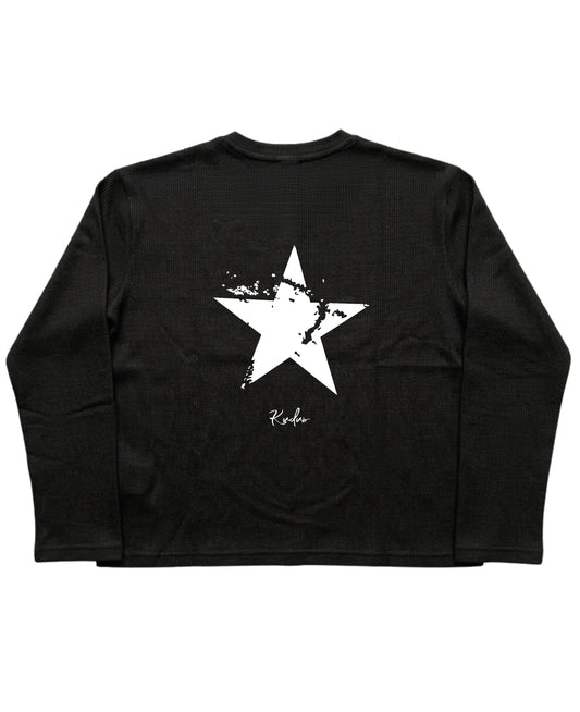 Black Henley waffle knit Back Design