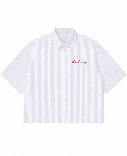 Blue Striped Oxford Boxy Shirt Front Design