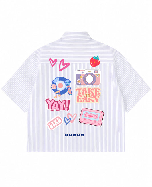 Blue Striped Oxford Boxy Shirt Back Design
