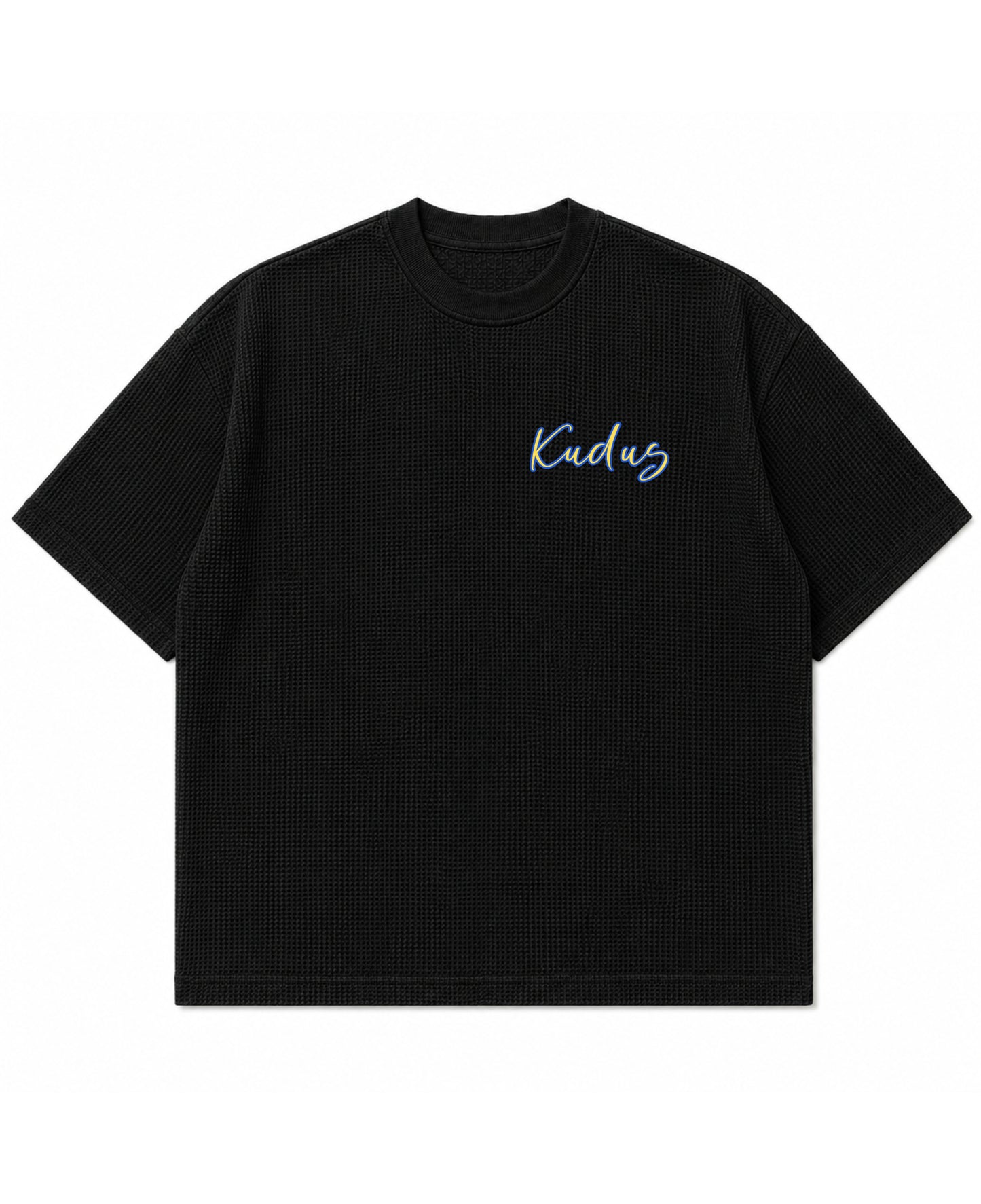 Black waffle boxy fit Front Design