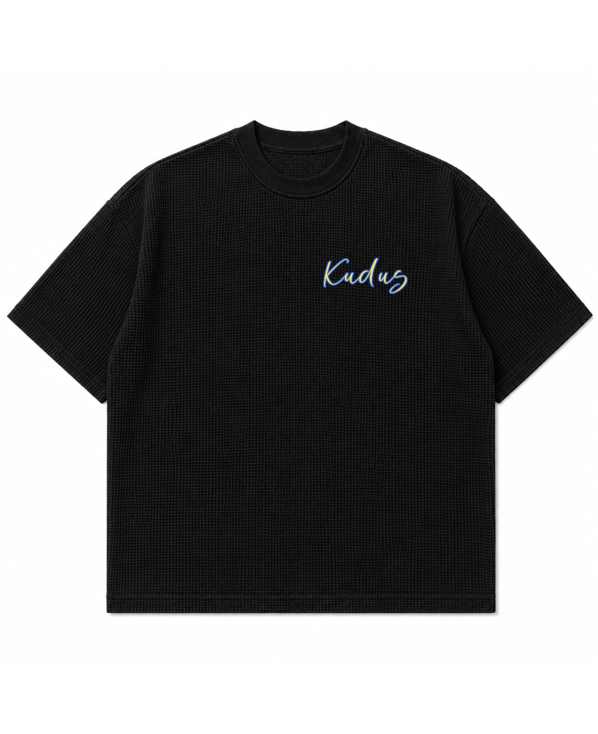 Black waffle boxy fit Front Design