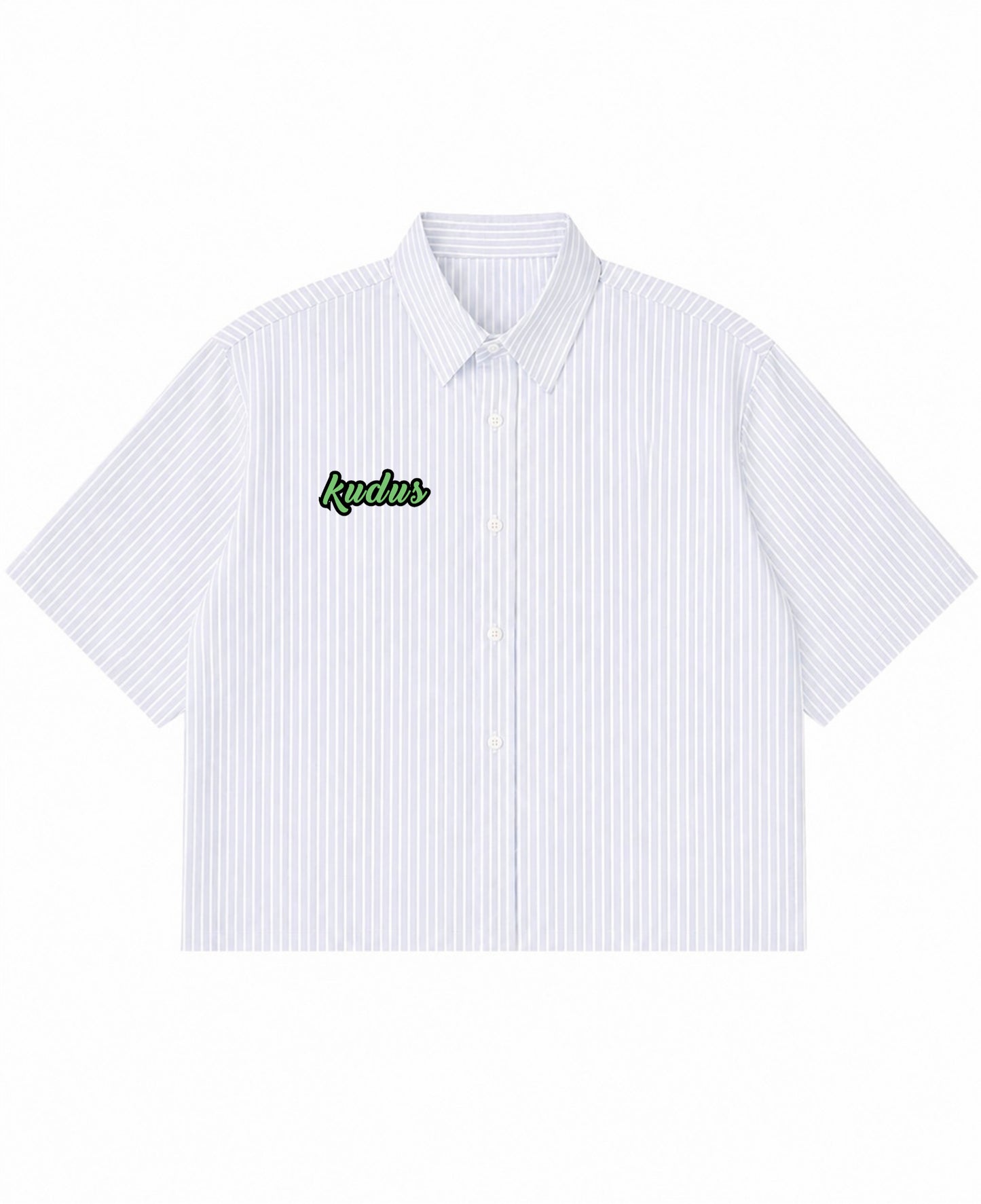 Blue Striped Oxford Boxy Shirt Front Design