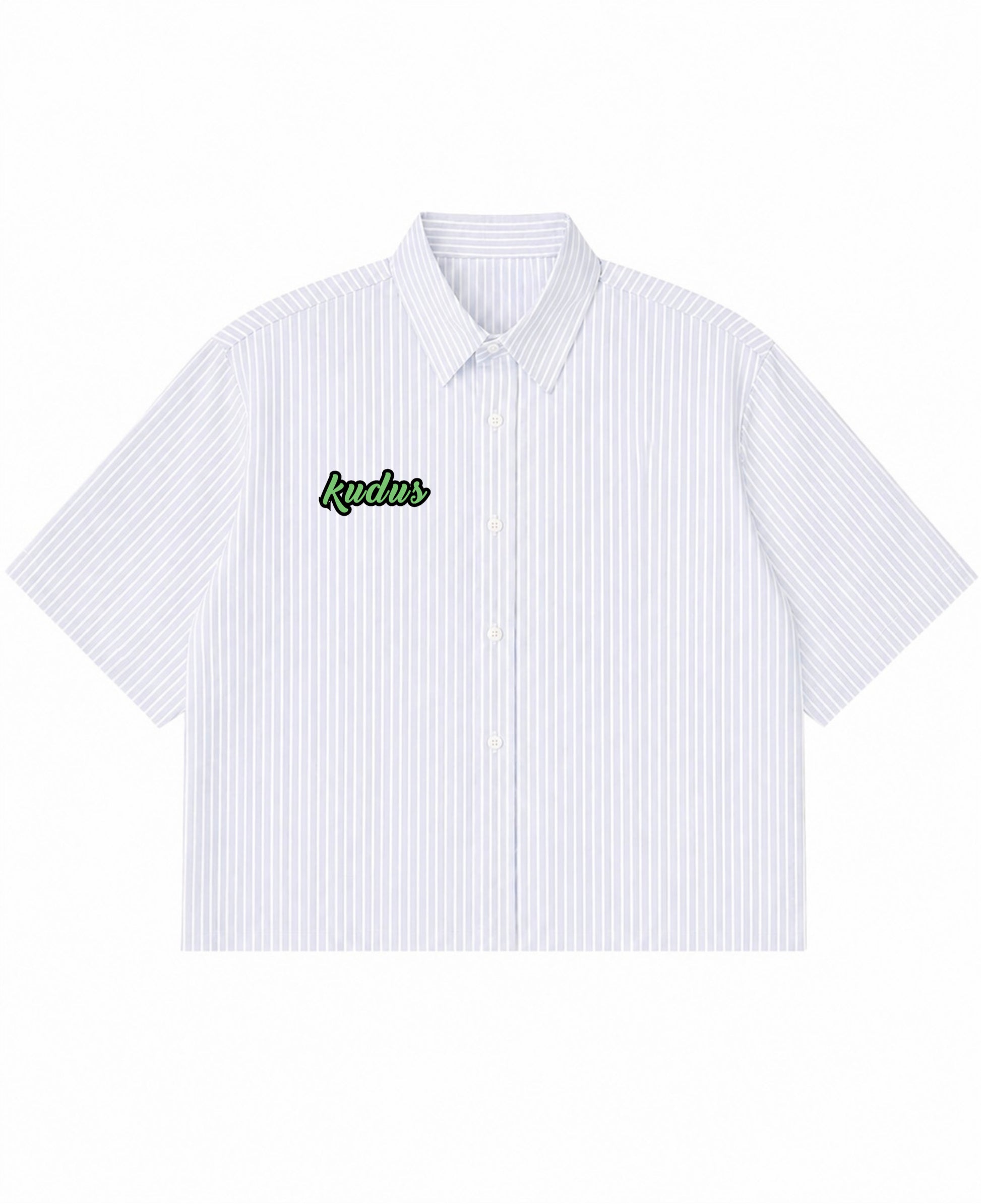 Blue Striped Oxford Boxy Shirt Front Design