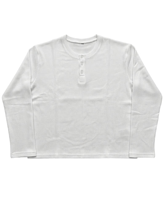 White Henley waffle knit Front Design