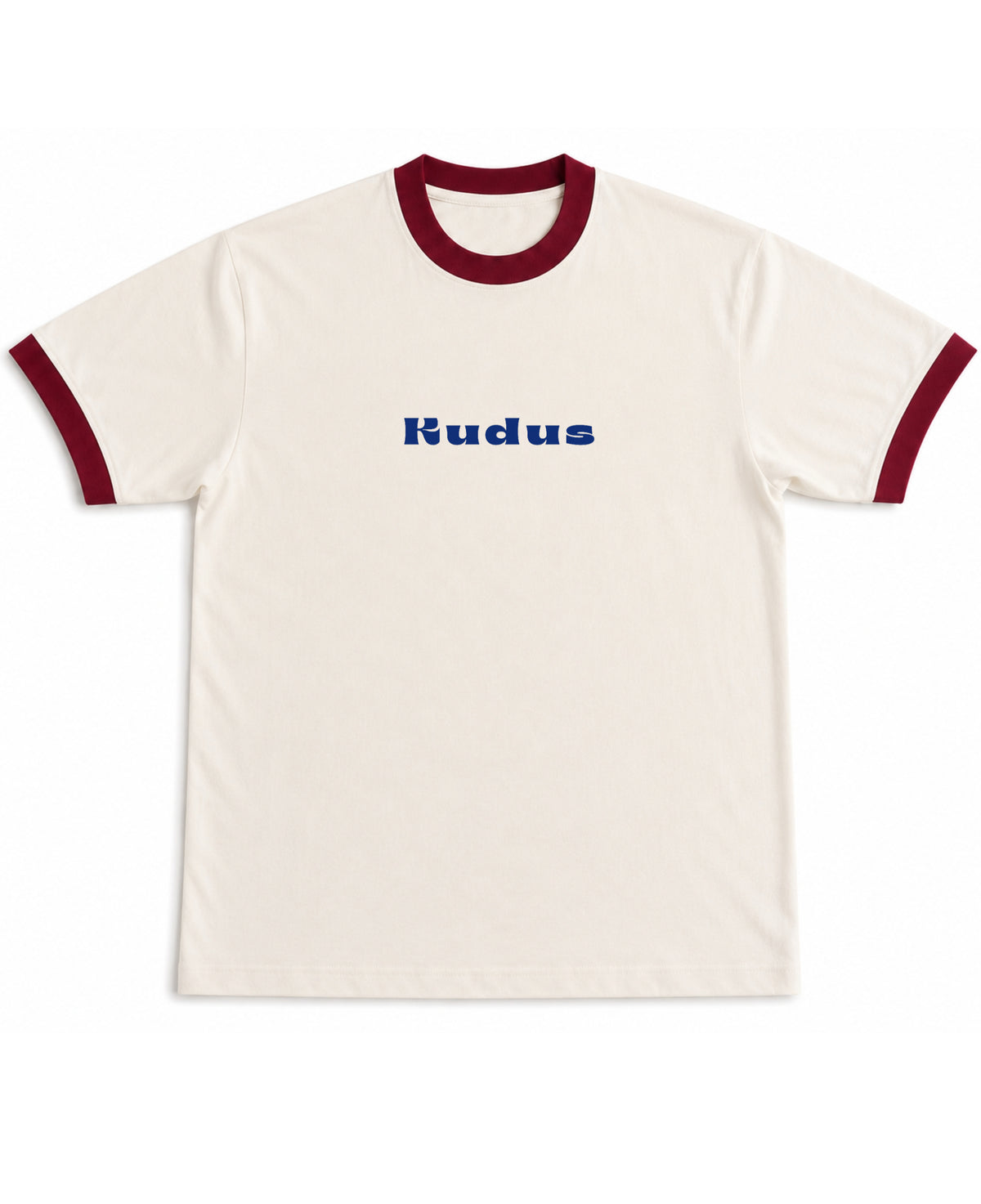Off White & Maroon Ringer tee Front Design