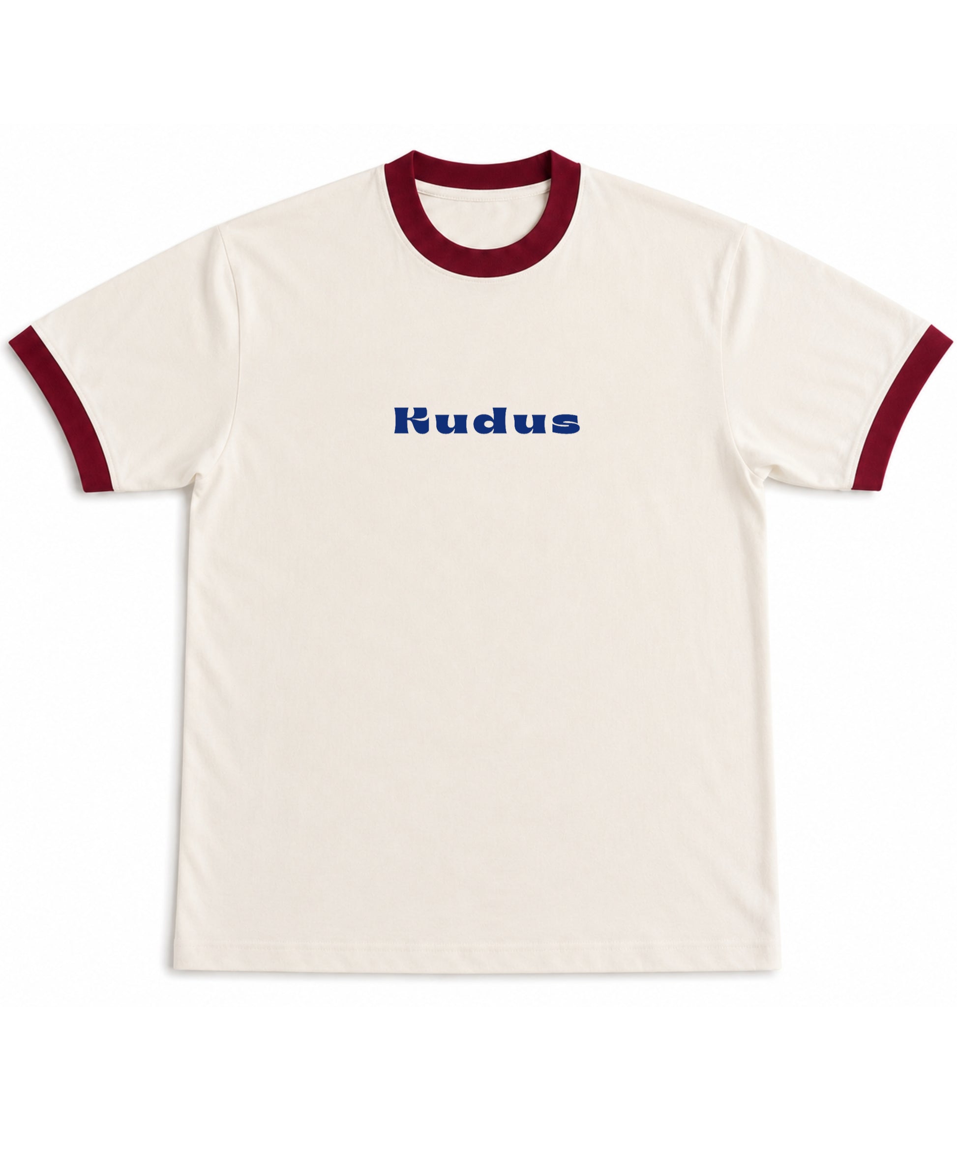 Off White & Maroon Ringer tee Front Design