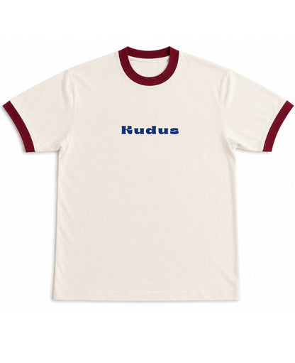Off White & Maroon Ringer tee Front Design