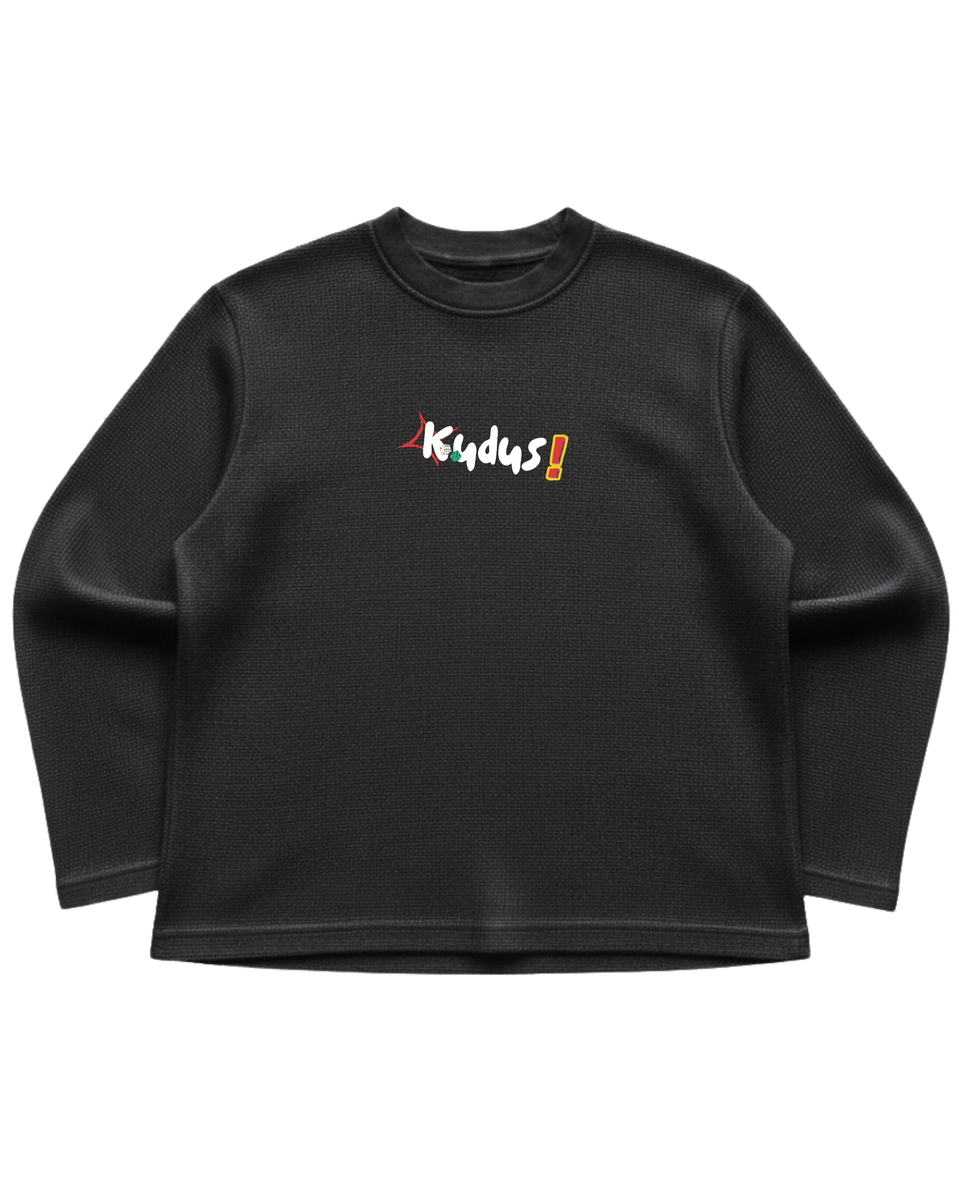 Black waffle knit oversized full-sleeve Front Design