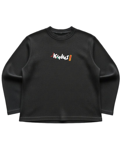 Black waffle knit oversized full-sleeve Front Design