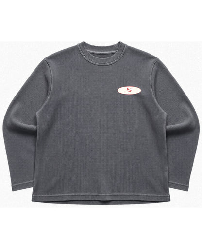 Acidwash waffle knit oversized full-sleeve Front Design