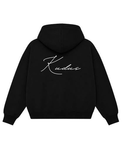 Black Boxy Double Zipped Hoodie  Back Design