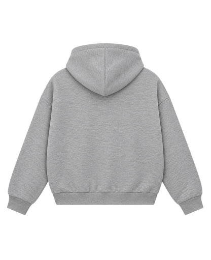 Grey Boxy Double Zipped Hoodie Back Design