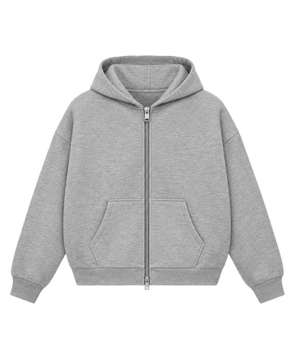 Grey Boxy Double Zipped Hoodie Front Design