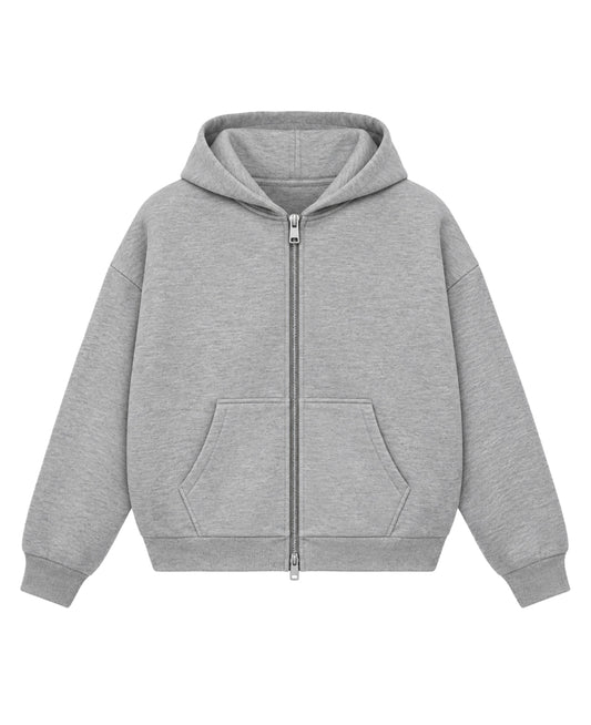 Grey Boxy Double Zipped Hoodie Front Design